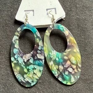 Multicolor Resin Oval Dangle Earrings